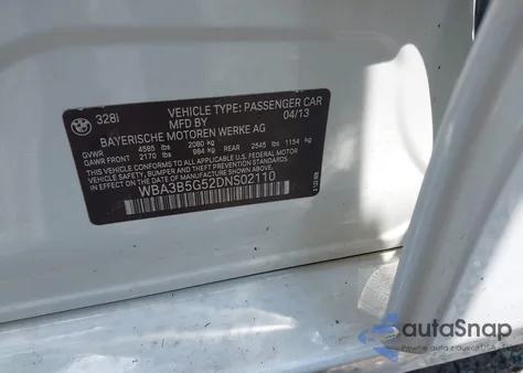 2013 BMW 328I xDrive from USA, damaged, VIN WBA3B5G52DNS02110